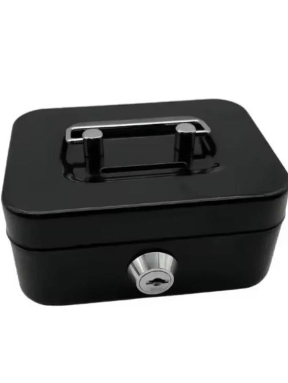 Black Metal Lockable Cash Storage Box with Key & Handle Money Organizer